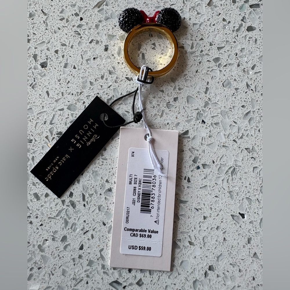 KATE SPADE Disney Minnie Mouse Ears Gold & Black Ring Sizes 7 & 8